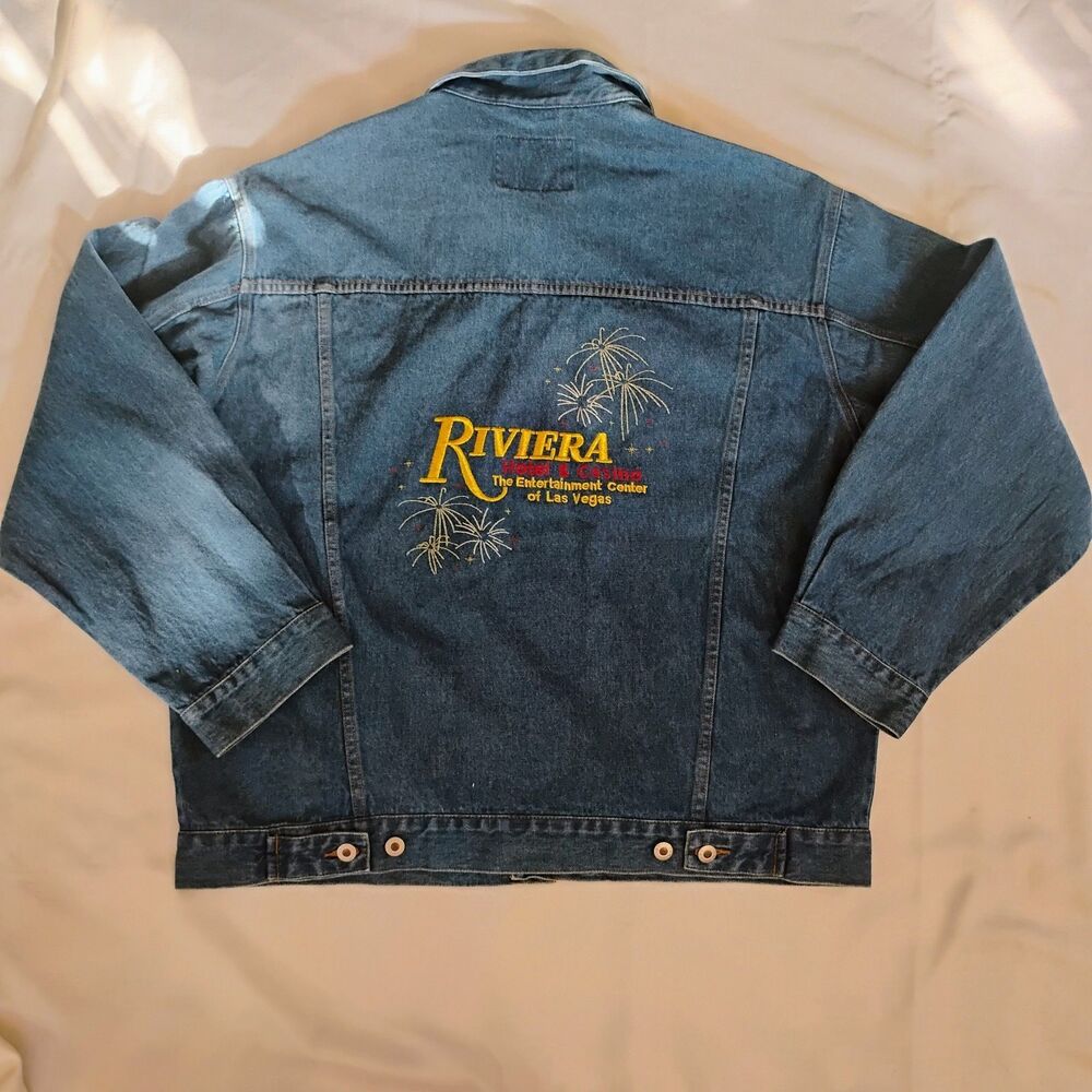 Vintage Riviera Blues Las Vegas Casino Denim Jacket Mens XL Embroidered 90s Y2K - Picture 3 of 15